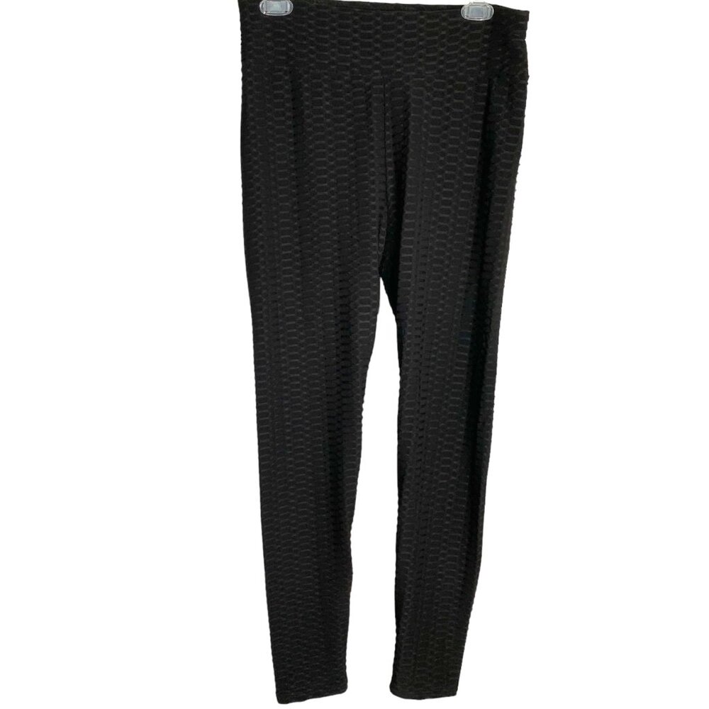 New Mix Black Textured Knit Leggings Size 2XL Goth Boho Steampunk Mobwife Grunge